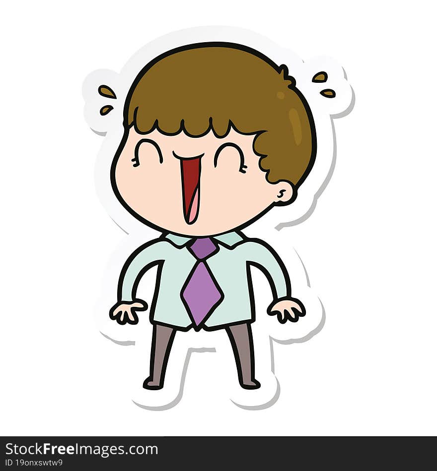 sticker of a laughing cartoon man in shirt and tie