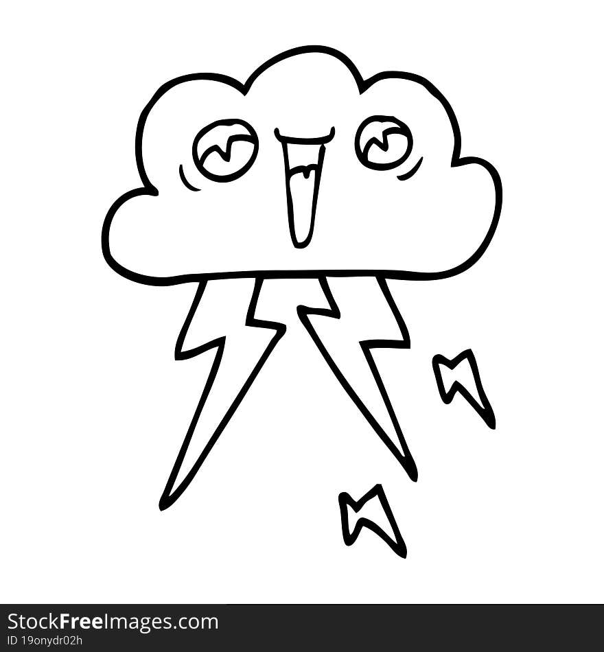 line drawing cartoon of thunder cloud