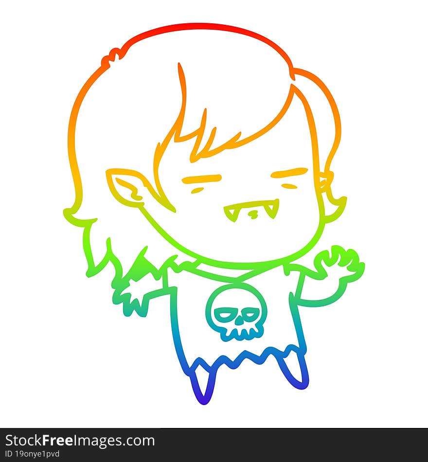 rainbow gradient line drawing cartoon undead vampire girl