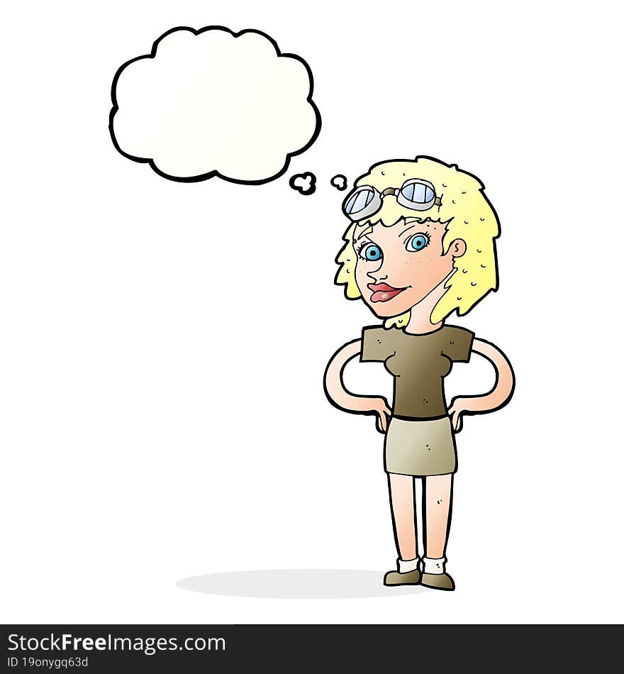 Cartoon Retro Pilot Woman With Thought Bubble