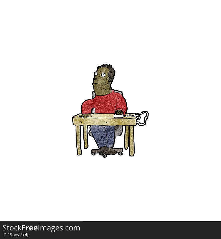 Cartoon Man Working At Desk