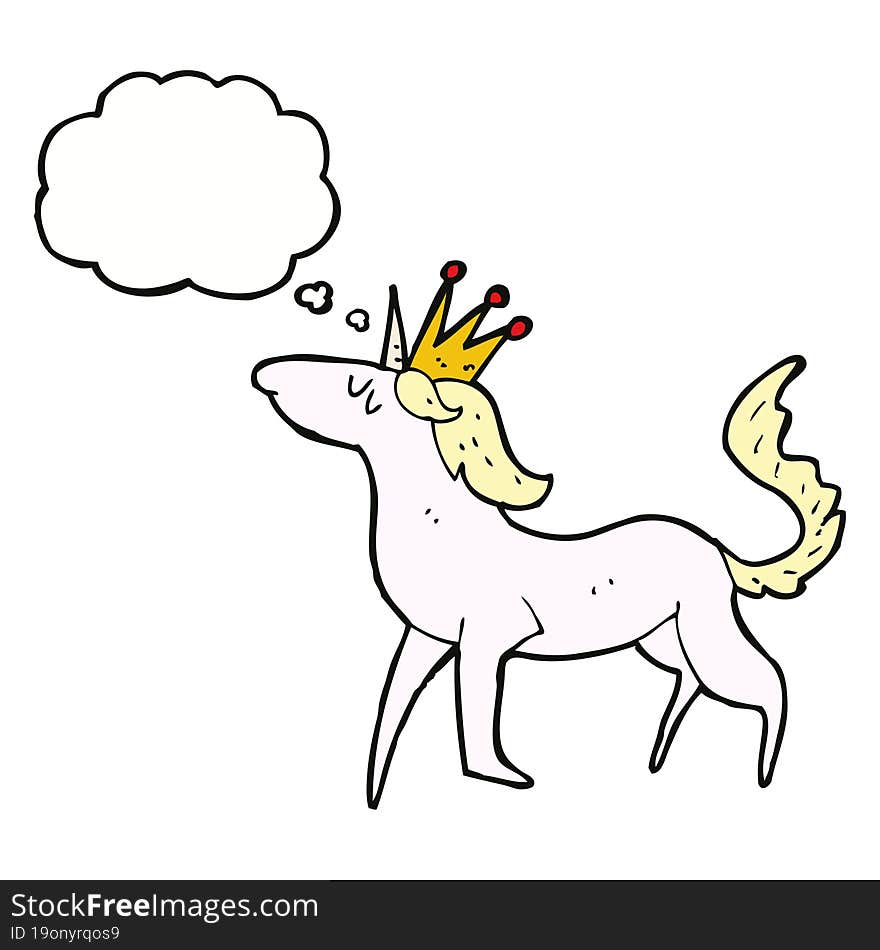 cartoon unicorn with thought bubble