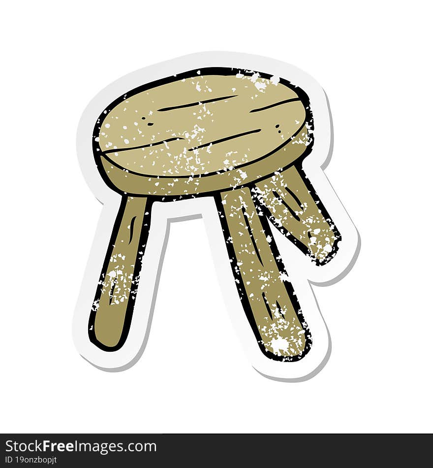 Retro Distressed Sticker Of A Cartoon Wooden Stool