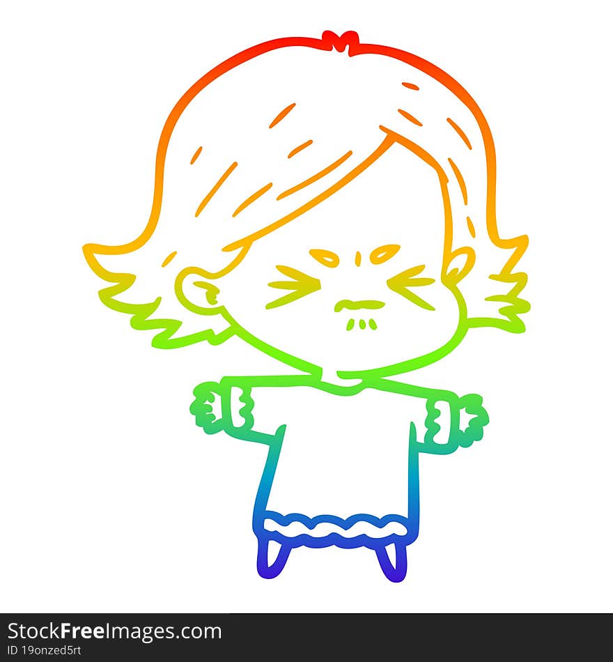 rainbow gradient line drawing of a cartoon angry woman