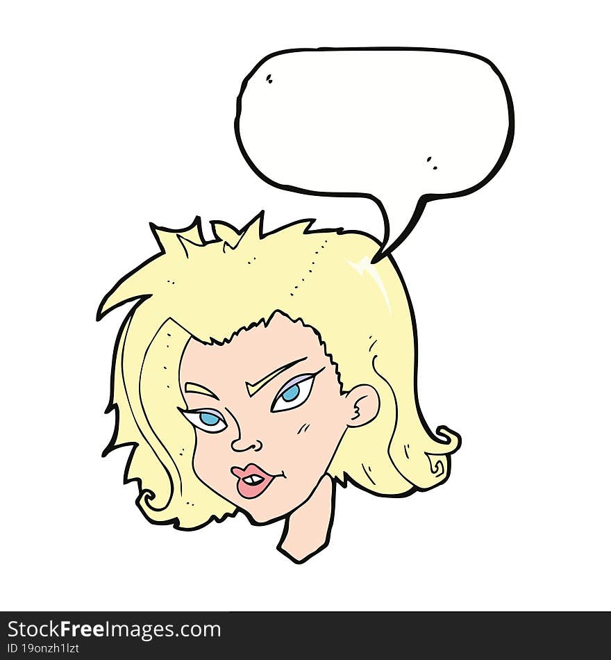 cartoon female face with speech bubble