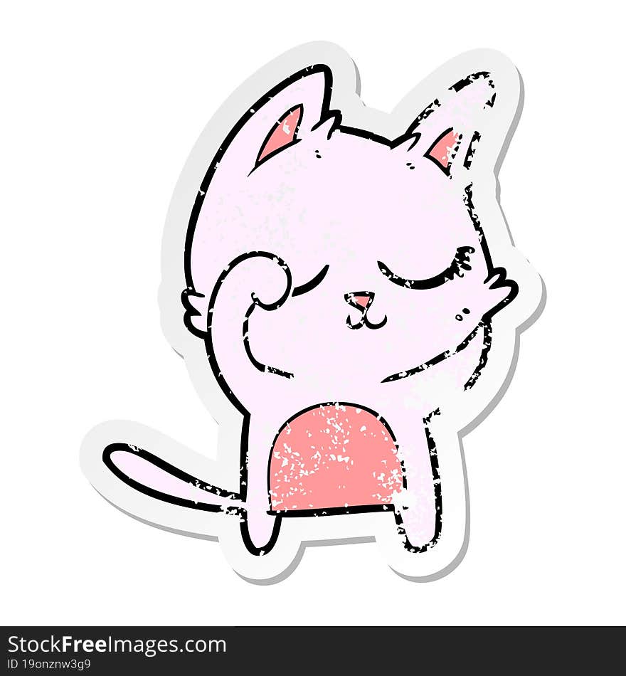 distressed sticker of a calm cartoon cat