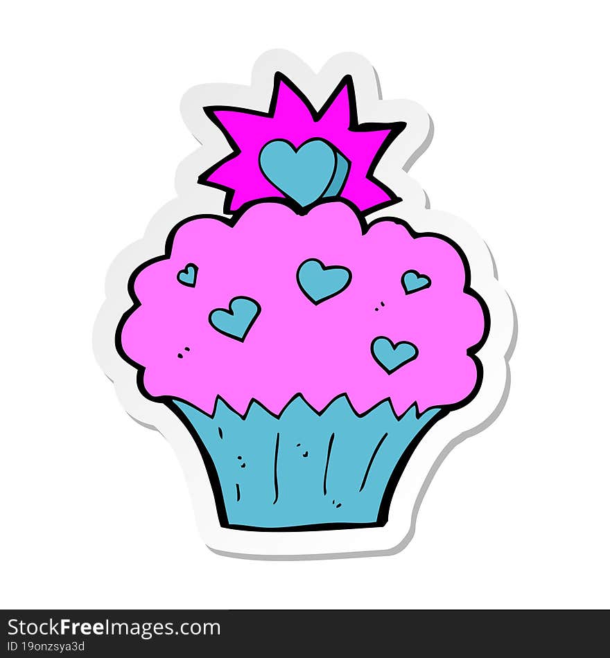 sticker of a cartoon love heart cupcake