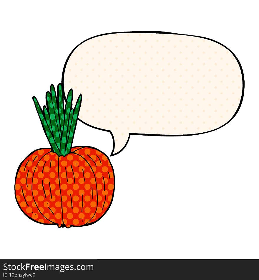 cartoon vegetable with speech bubble in comic book style