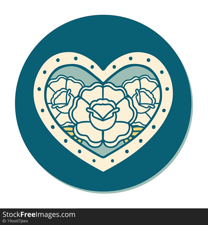 Tattoo Style Sticker Of A Heart And Flowers