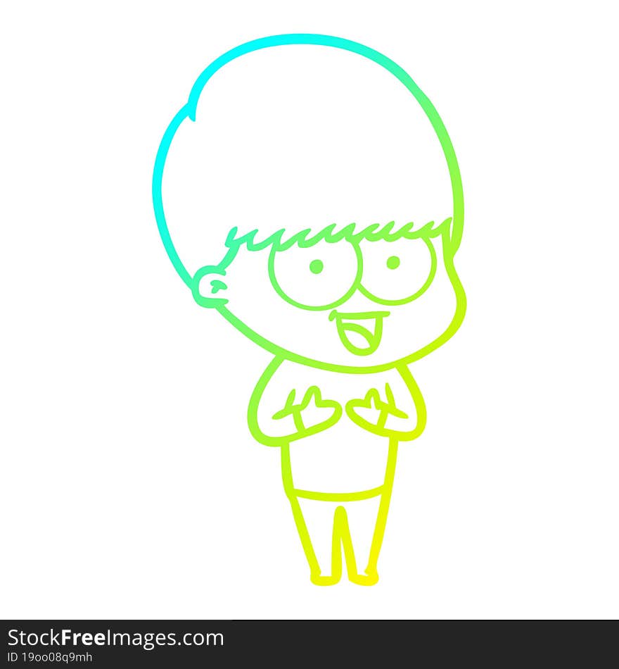 Cold Gradient Line Drawing Happy Cartoon Boy