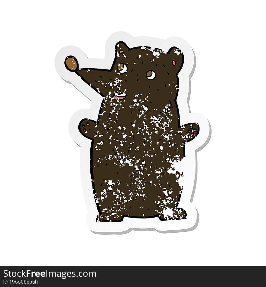 retro distressed sticker of a funny cartoon black bear