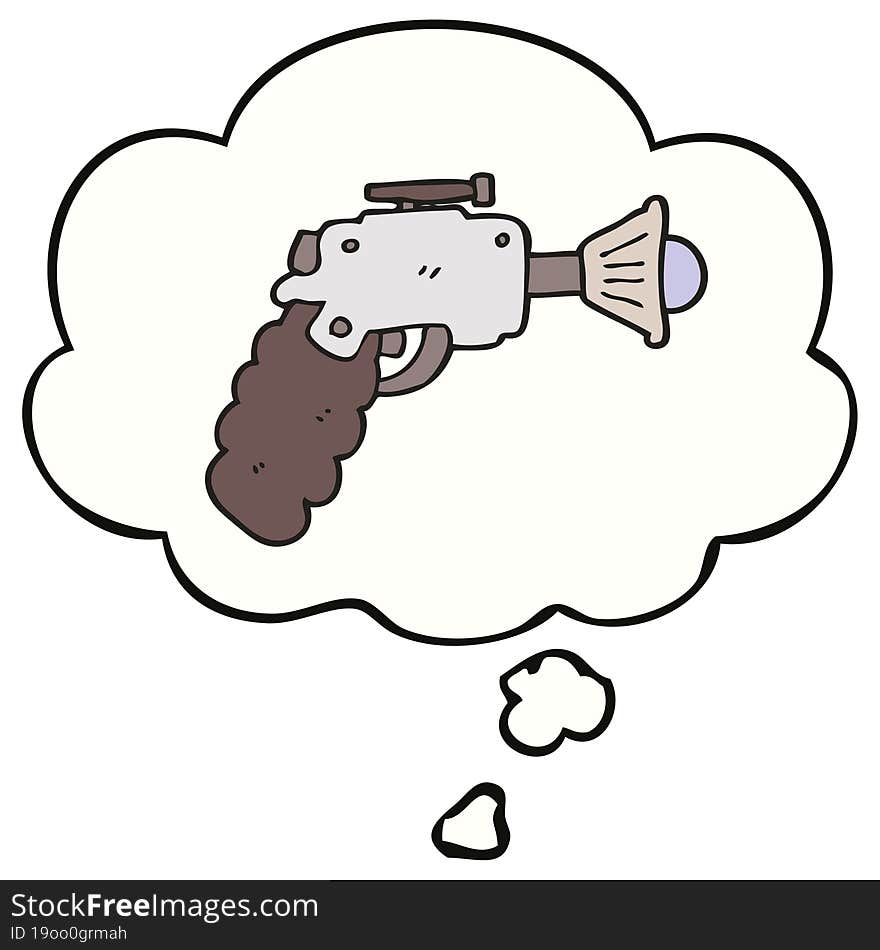 cartoon ray gun and thought bubble