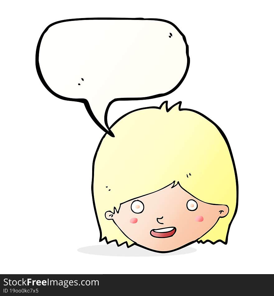 Cartoon Happy Female Face With Speech Bubble