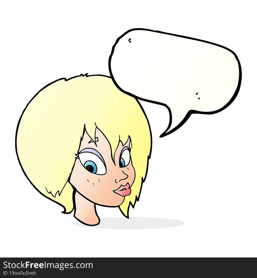 cartoon pretty female face pouting with speech bubble