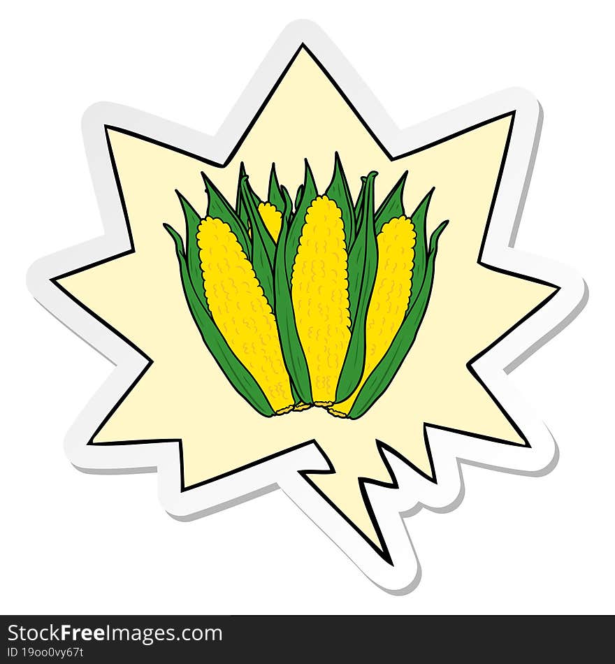 Cartoon Organic Corn And Speech Bubble Sticker