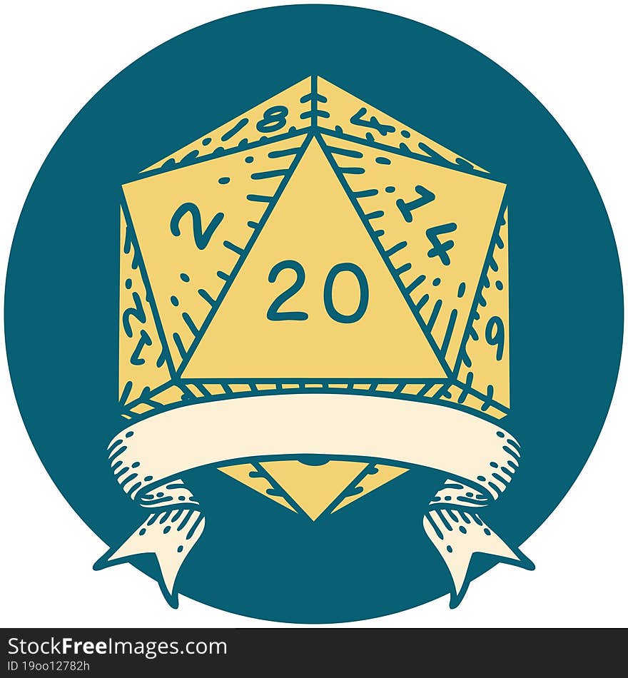 Natural 20 Critical Hit D20 Dice Roll Illustration