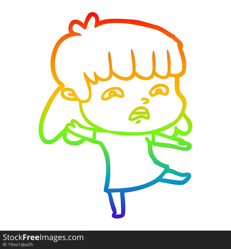 rainbow gradient line drawing cartoon worried woman