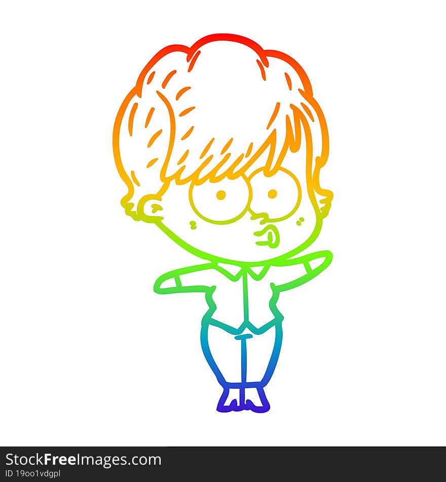 rainbow gradient line drawing of a cartoon woman