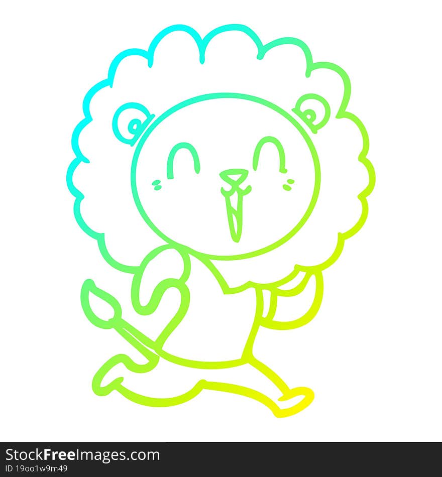 cold gradient line drawing of a laughing lion cartoon