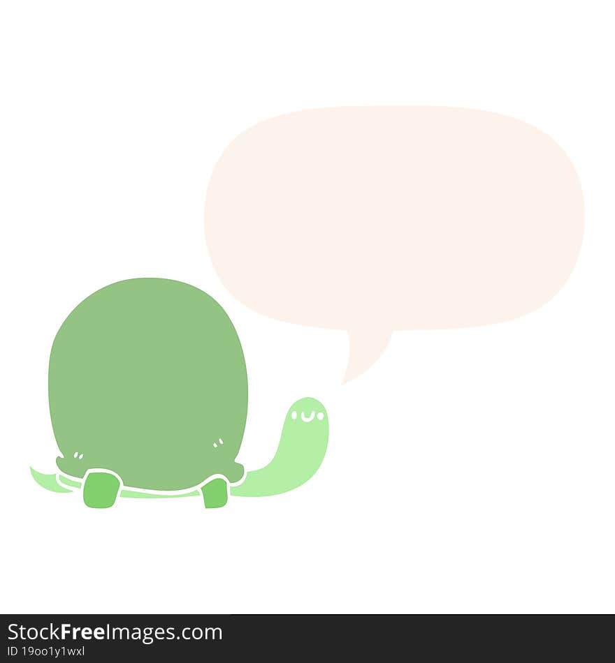 cute cartoon tortoise with speech bubble in retro style