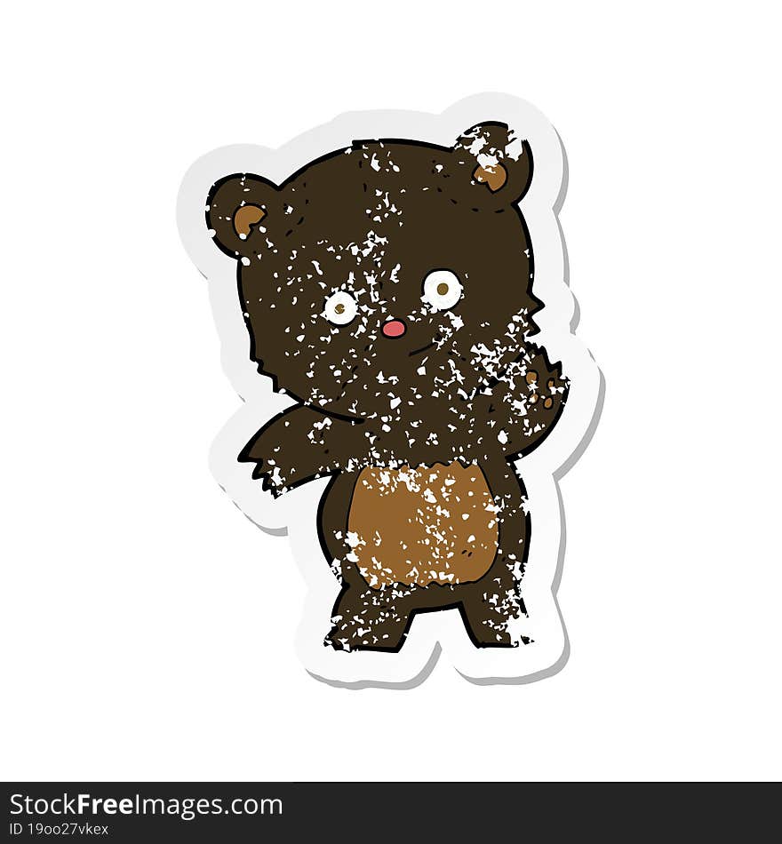 retro distressed sticker of a cute black bear cartoon