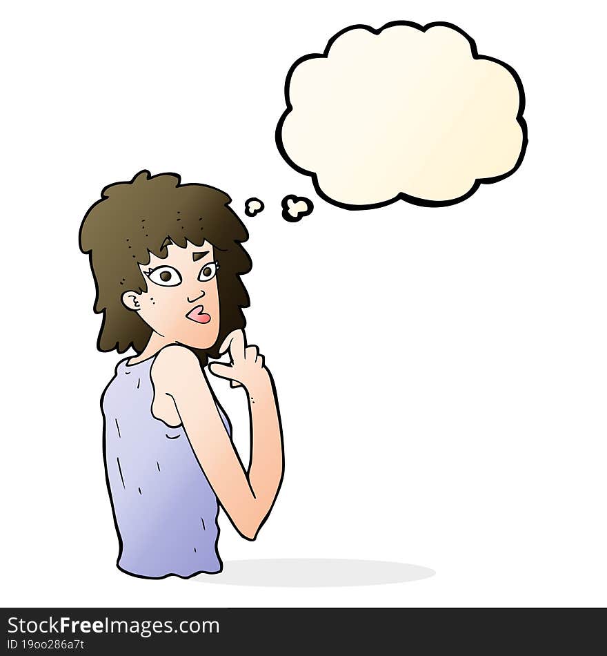 cartoon surprised woman with thought bubble