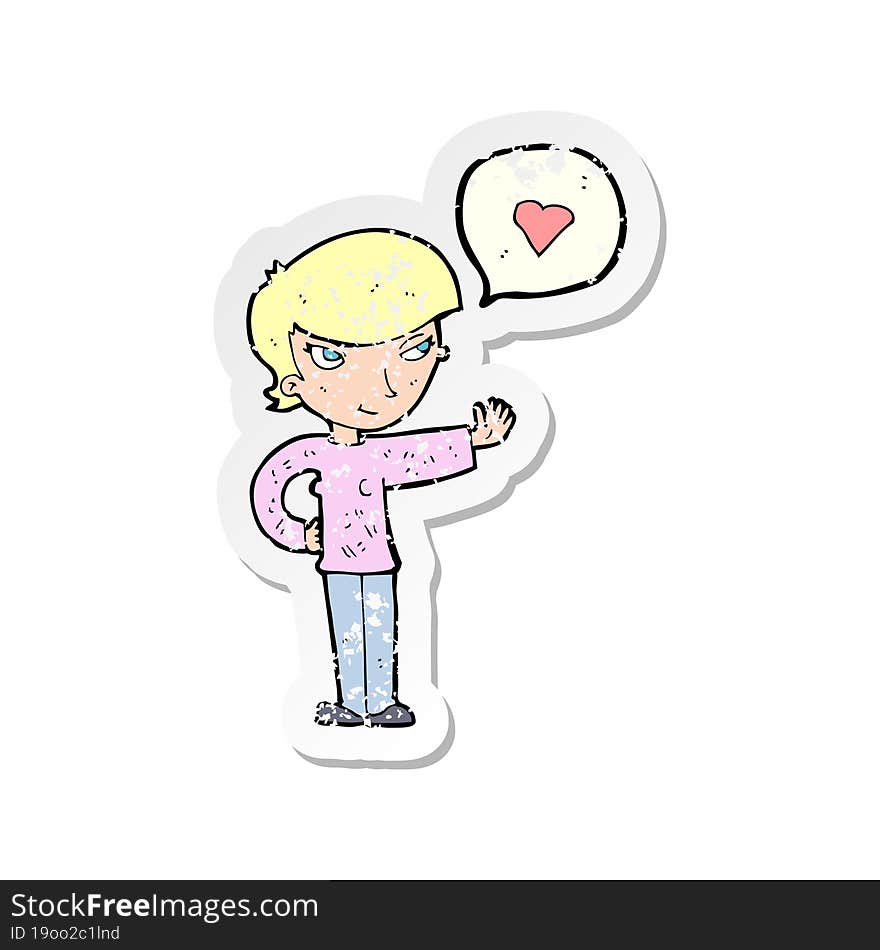 retro distressed sticker of a cartoon woman in love