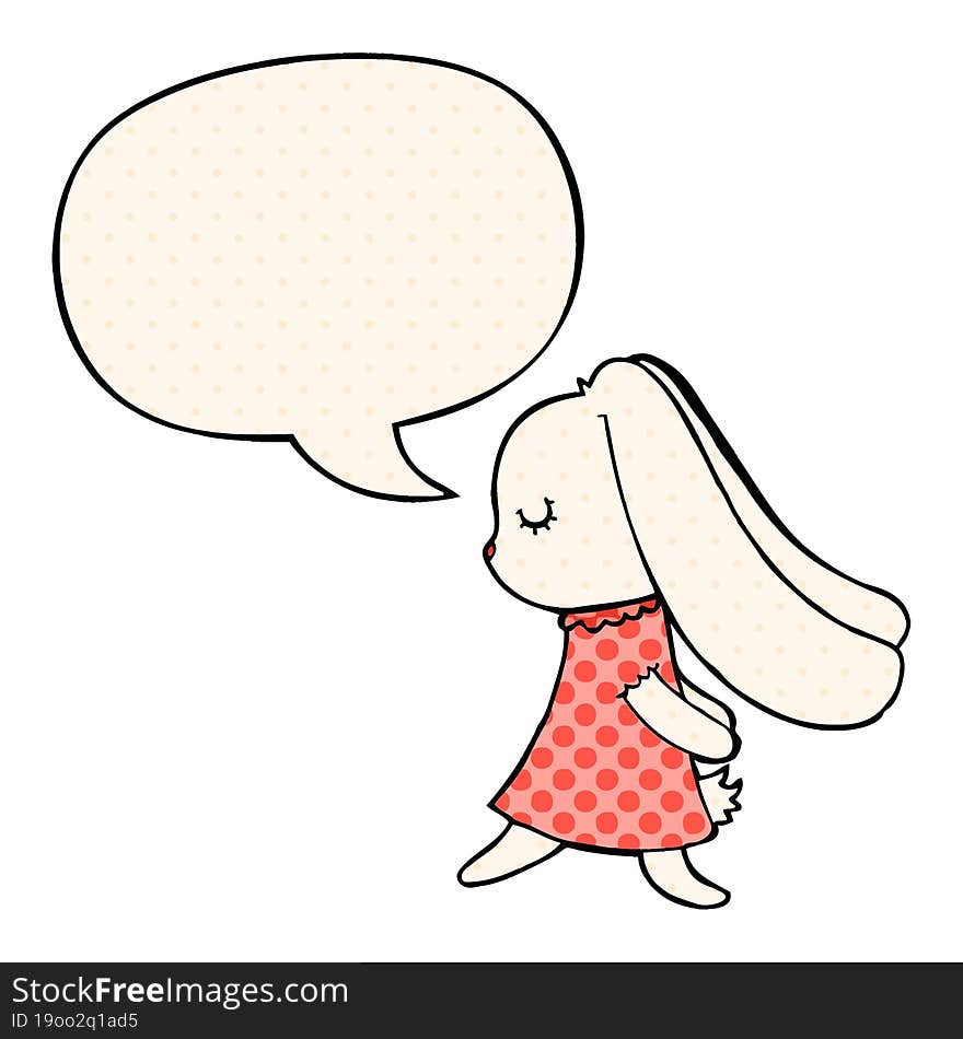 Cute Cartoon Rabbit And Speech Bubble In Comic Book Style