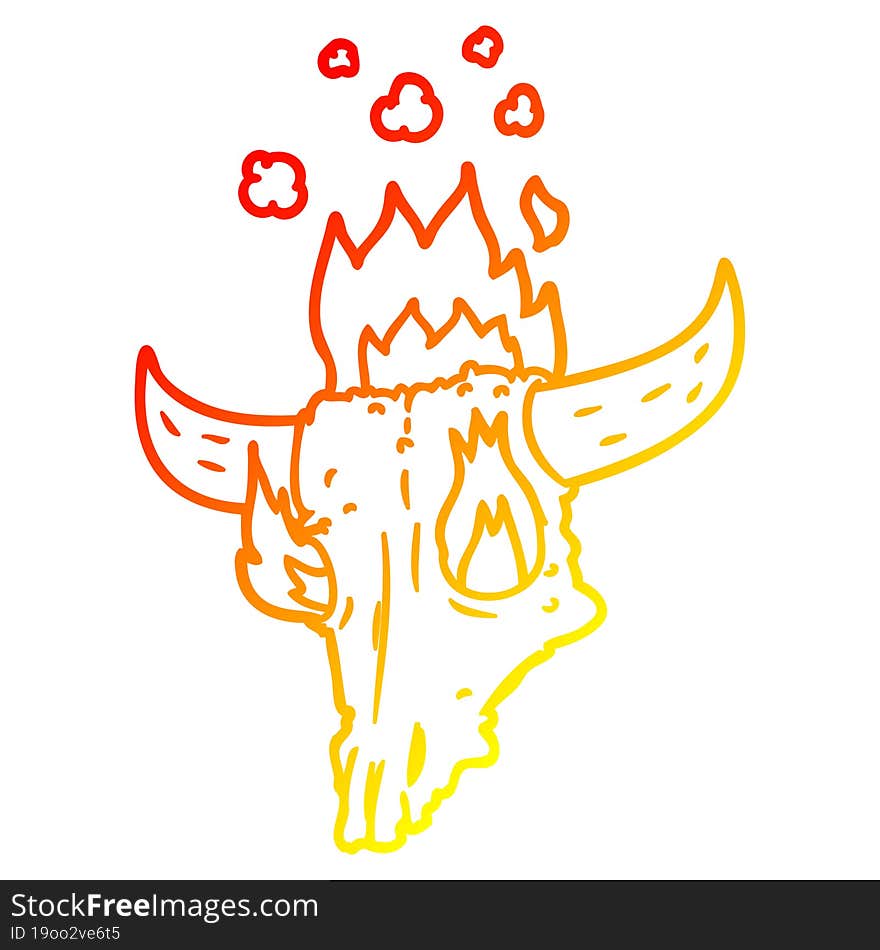 warm gradient line drawing of a spooky flaming animals skull cartoon