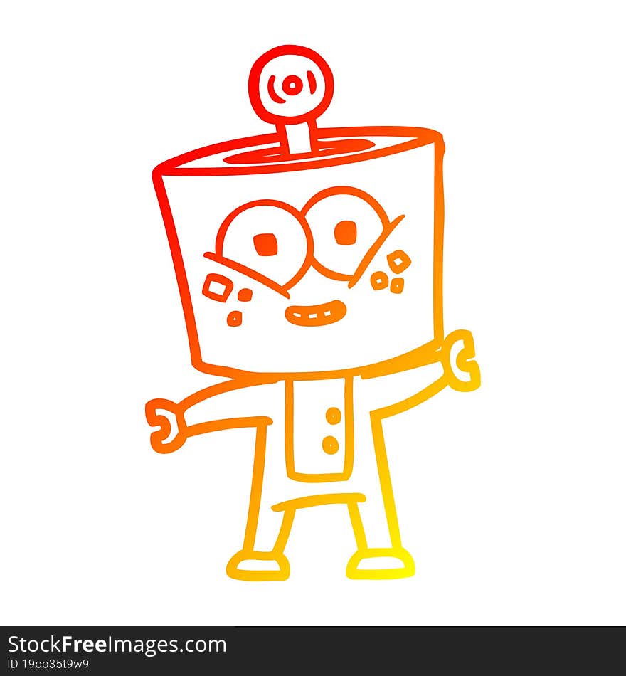 warm gradient line drawing of a happy cartoon robot