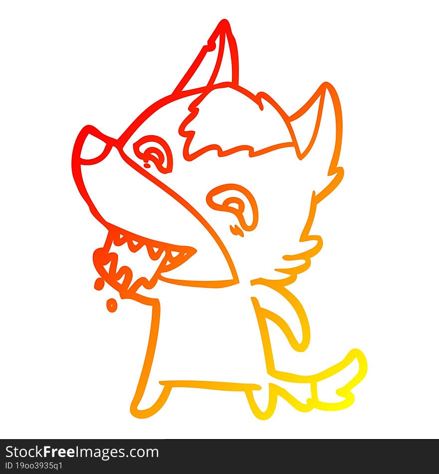 Warm Gradient Line Drawing Cartoon Hungry Wolf