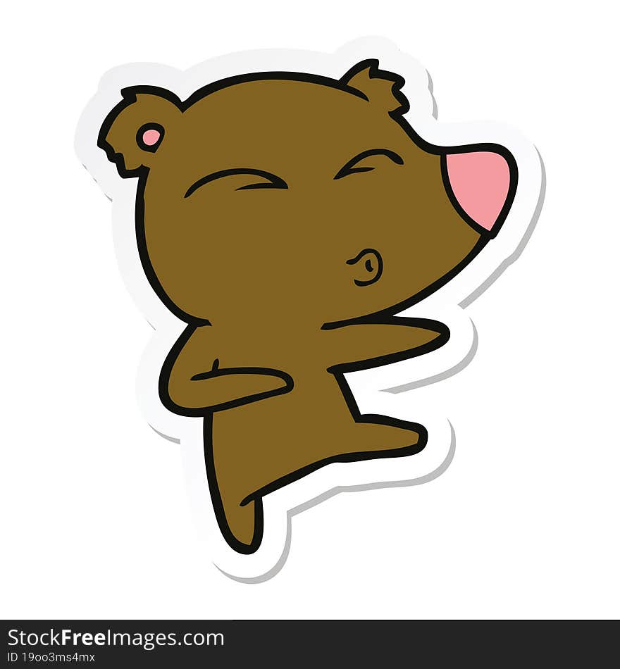 Sticker Of A Cartoon Whistling Bear