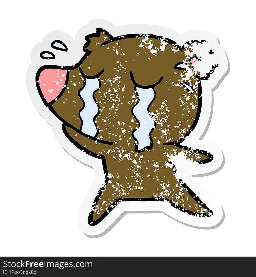 Distressed Sticker Of A Cartoon Crying Bear