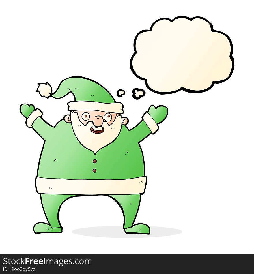 cartoon santa claus with thought bubble