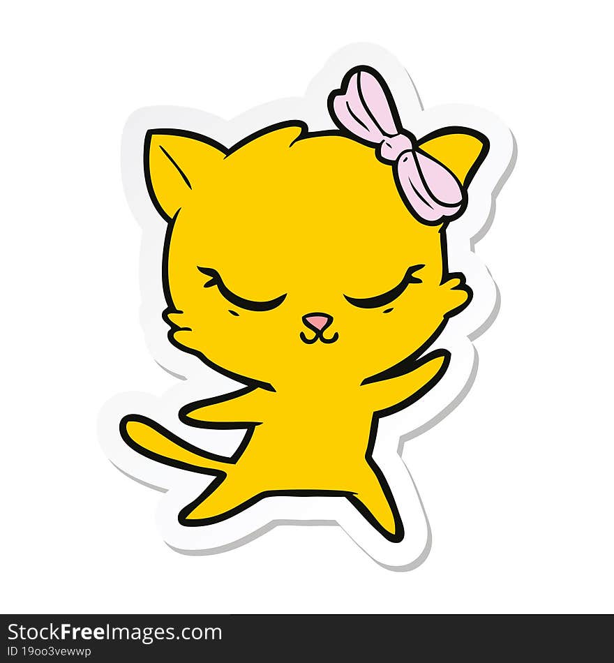 sticker of a cute cartoon cat with bow