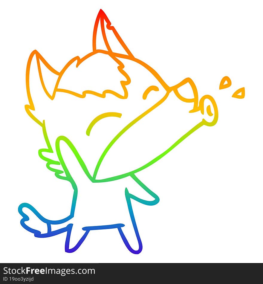 rainbow gradient line drawing howling wolf cartoon