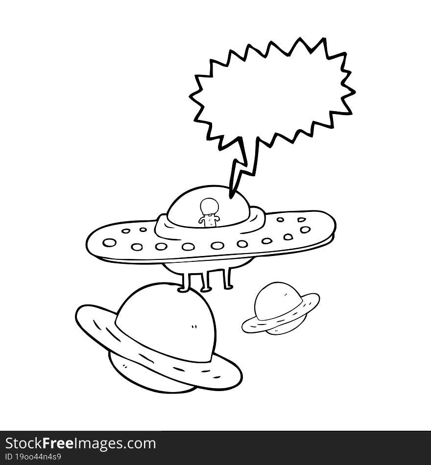 speech bubble cartoon flying saucer in space