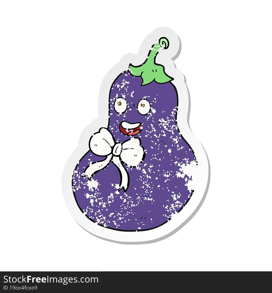 retro distressed sticker of a cartoon eggplant