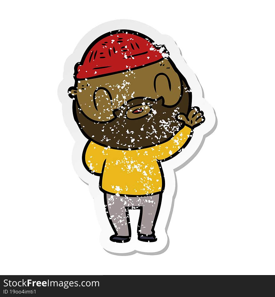 distressed sticker of a cartoon bearded man