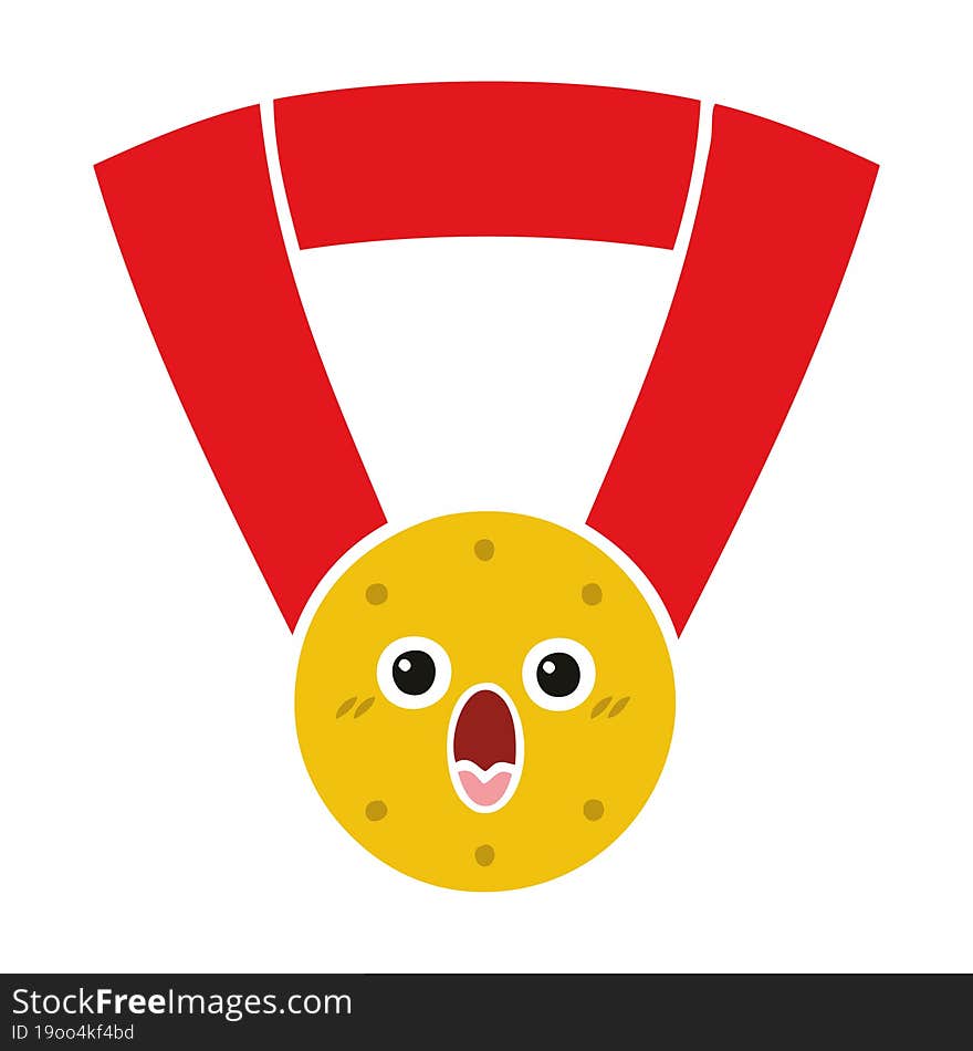 Flat Color Retro Cartoon Gold Medal