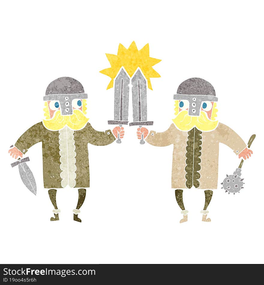 retro cartoon viking warriors