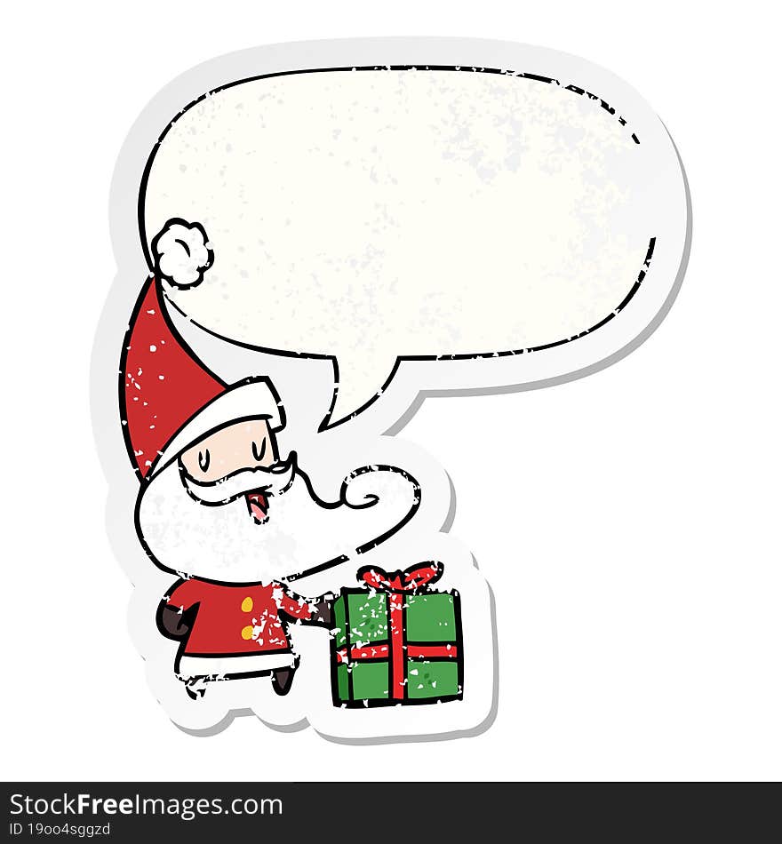 cartoon santa claus and speech bubble distressed sticker