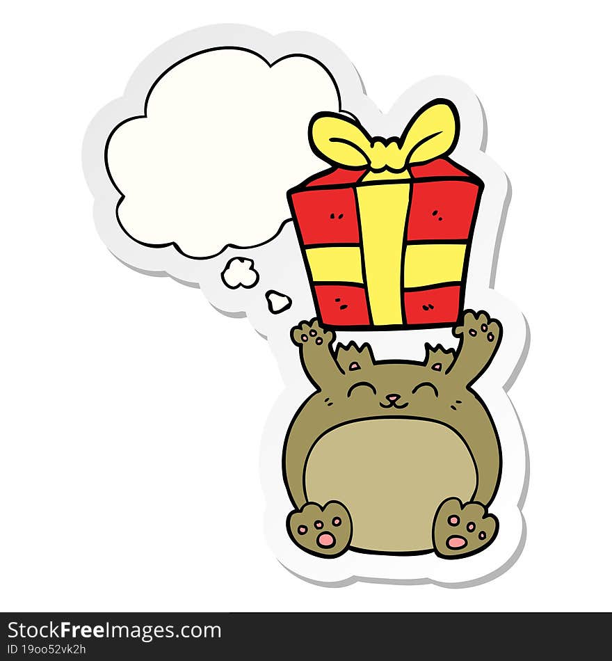 cute cartoon christmas bear with thought bubble as a printed sticker