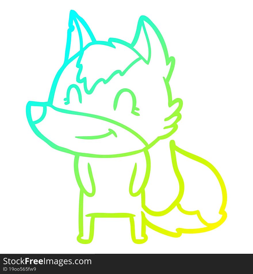 Cold Gradient Line Drawing Friendly Cartoon Wolf