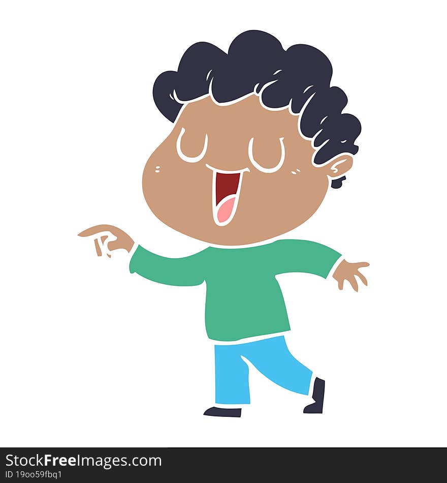 laughing flat color style cartoon man pointing