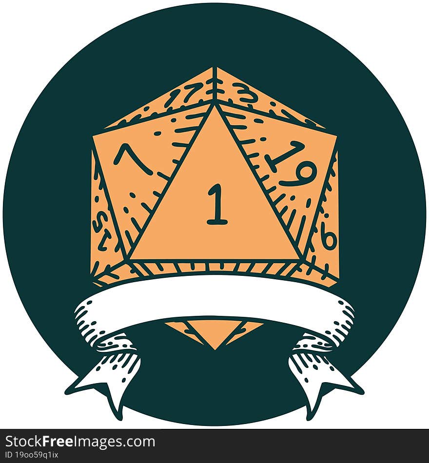 natural one d20 dice roll icon