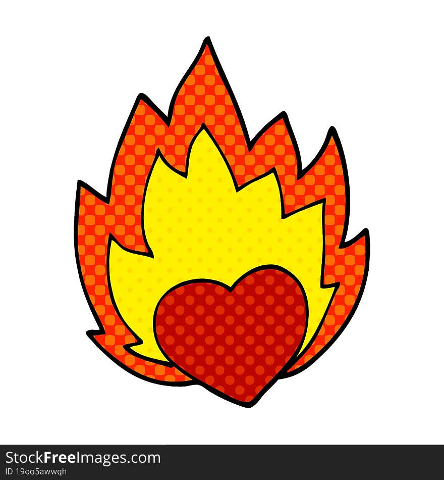 Cartoon Doodle Flaming Heart