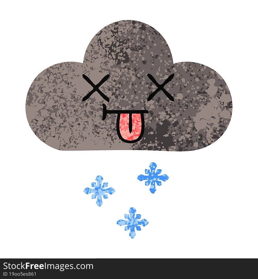 retro illustration style cartoon storm snow  cloud