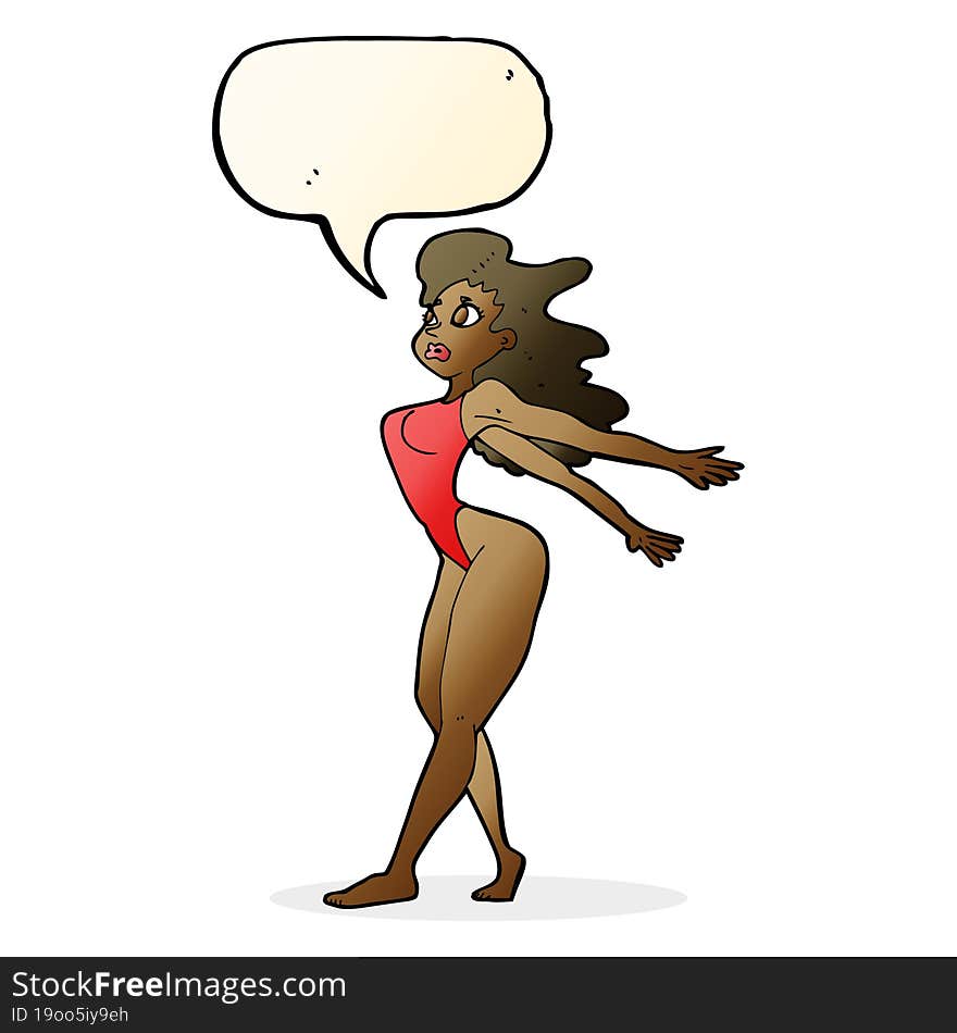 cartoon sexy woman in swimsuit with speech bubble