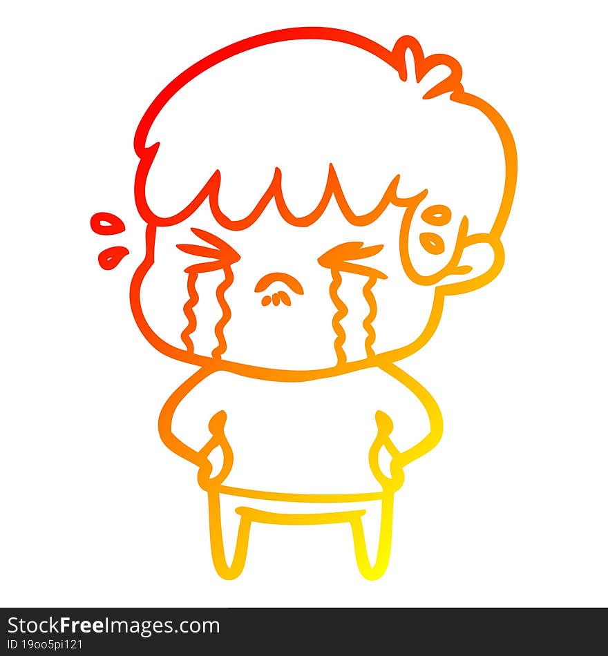 warm gradient line drawing cartoon boy crying